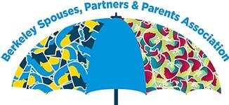 Berkeley Spouses, Partners & Parents Association text above a multi-colored umbrella