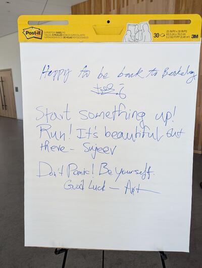 Poster board where postdoc alumni shared thoughts for current postdocs